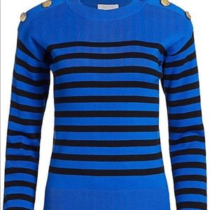 Joan Vass Button-Shoulder Striped Pullover Sz. Small tagged $198